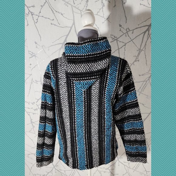 Baja Joe Mexican Pullover Hooded Poncho Sweater - Picture 3 of 4